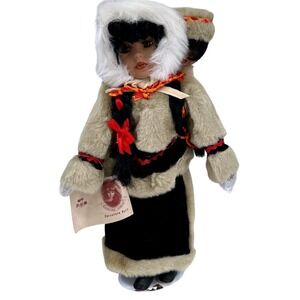 Vintage Porcelain Eskimo Dolls Two Headed Fur Hooded Native‎ American
